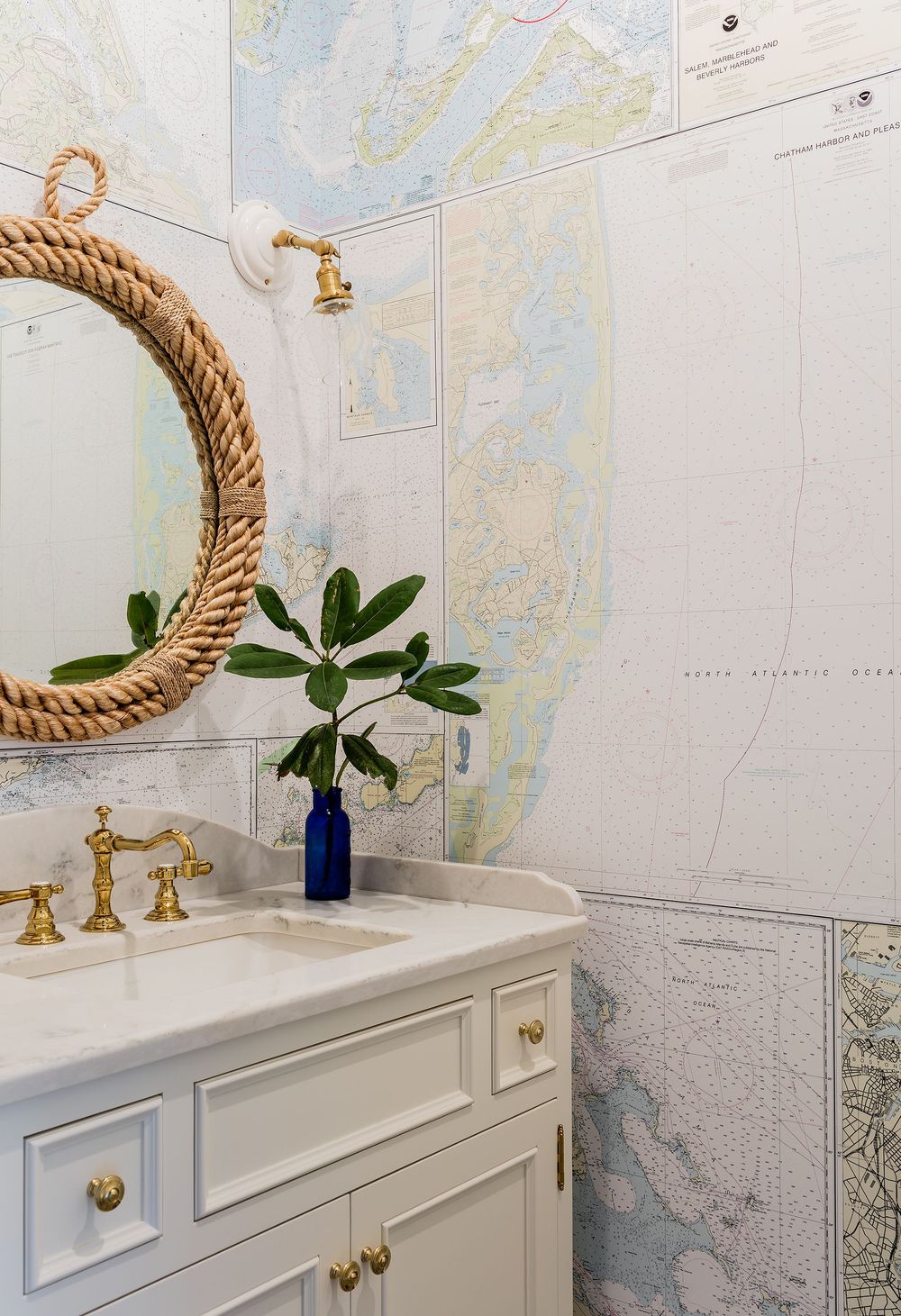 Powder Room with Map Wallpaper - Bourgette