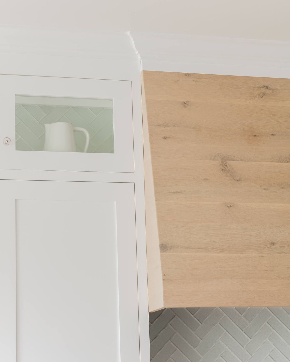 Detail of natural wood kitchen hood