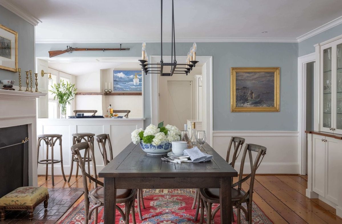 Antique colonial blue dining room
