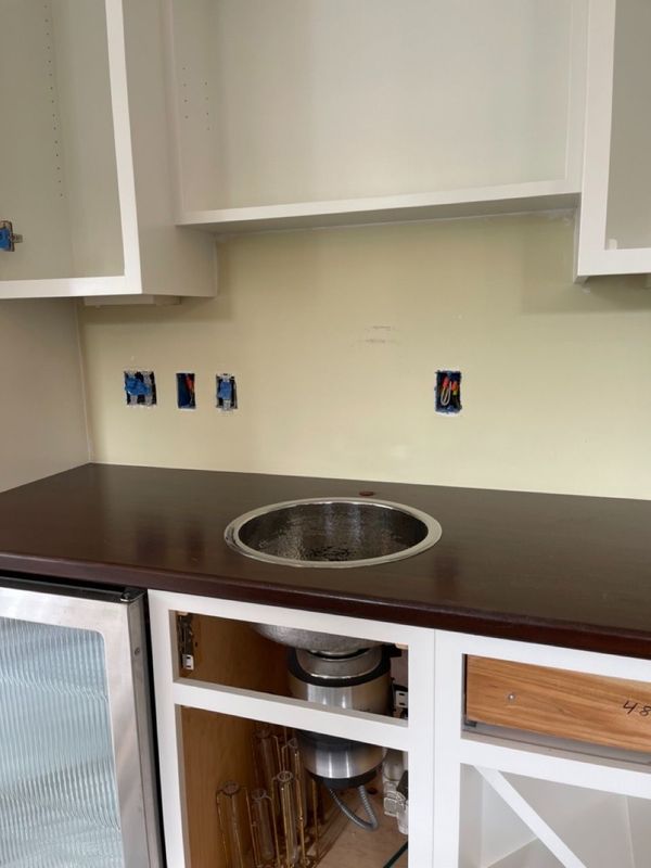 Wood countertop at wet bar