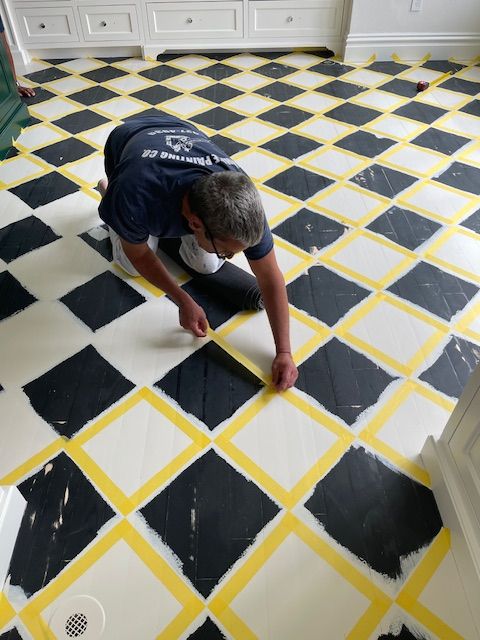 Taping off kitchen floor for paint