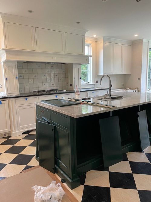 Kitchen cabinets with doors installed