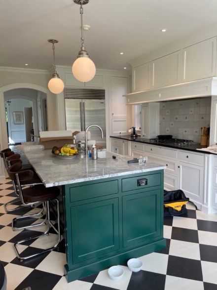 Finished kitchen with retro light fixtures