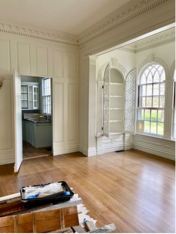 Dining room painting in progress with view to Butlers Pantry