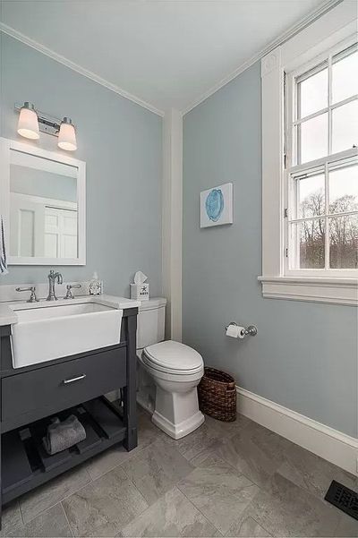 Modern powder room with blue walls