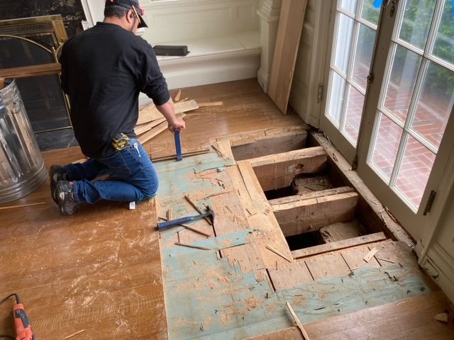 Floor repair in progress