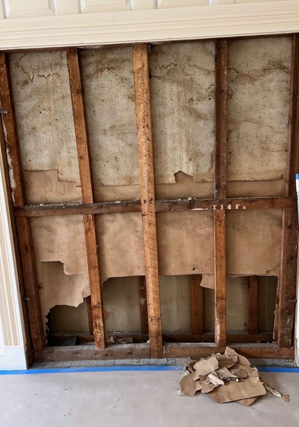 Pocket door framing studs exposed